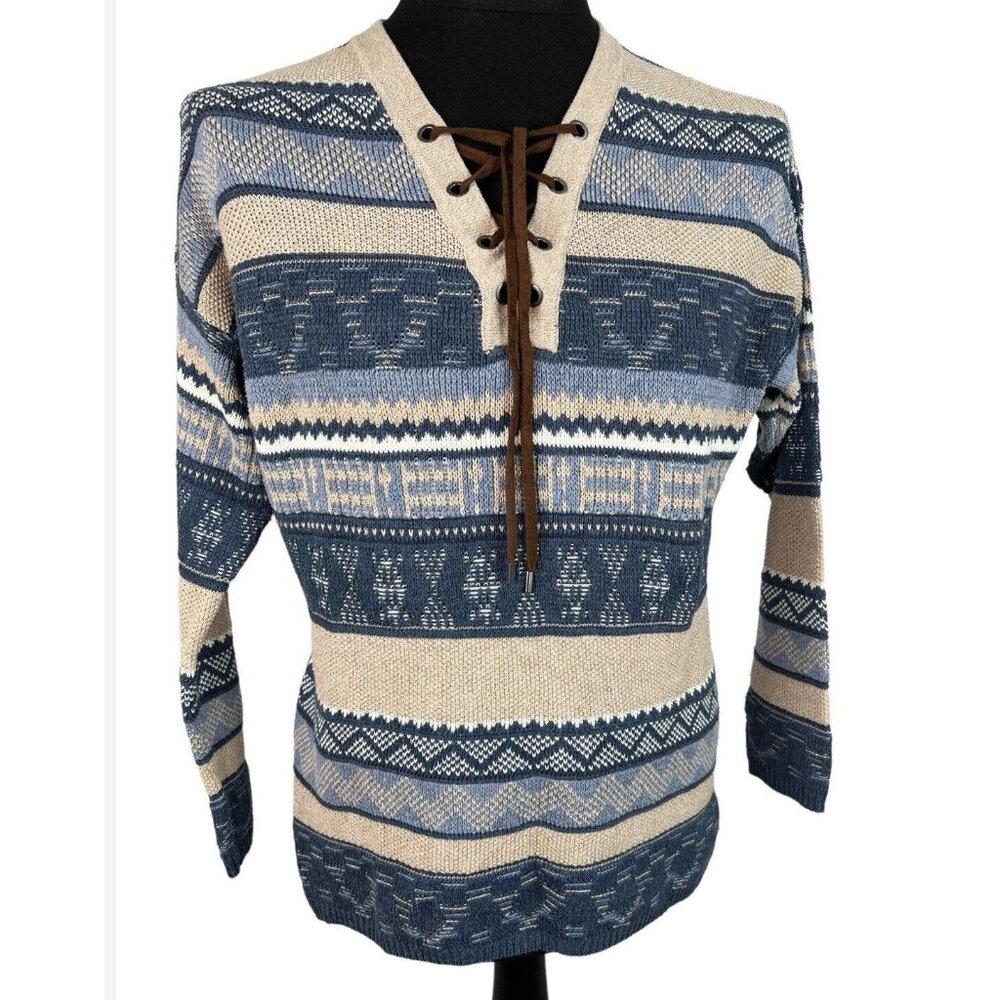Chaps Petite Ralph Lauren Sweater L Cotton Aztec‎ Blanket Southwest style